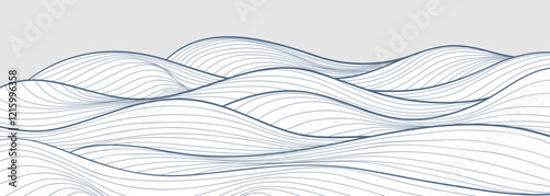 Blue Ocean wave illustration. Creative minimalist modern line art pattern. Abstract  contemporary aesthetic backgrounds landscapes. with Ocean wave, skyline and sea
