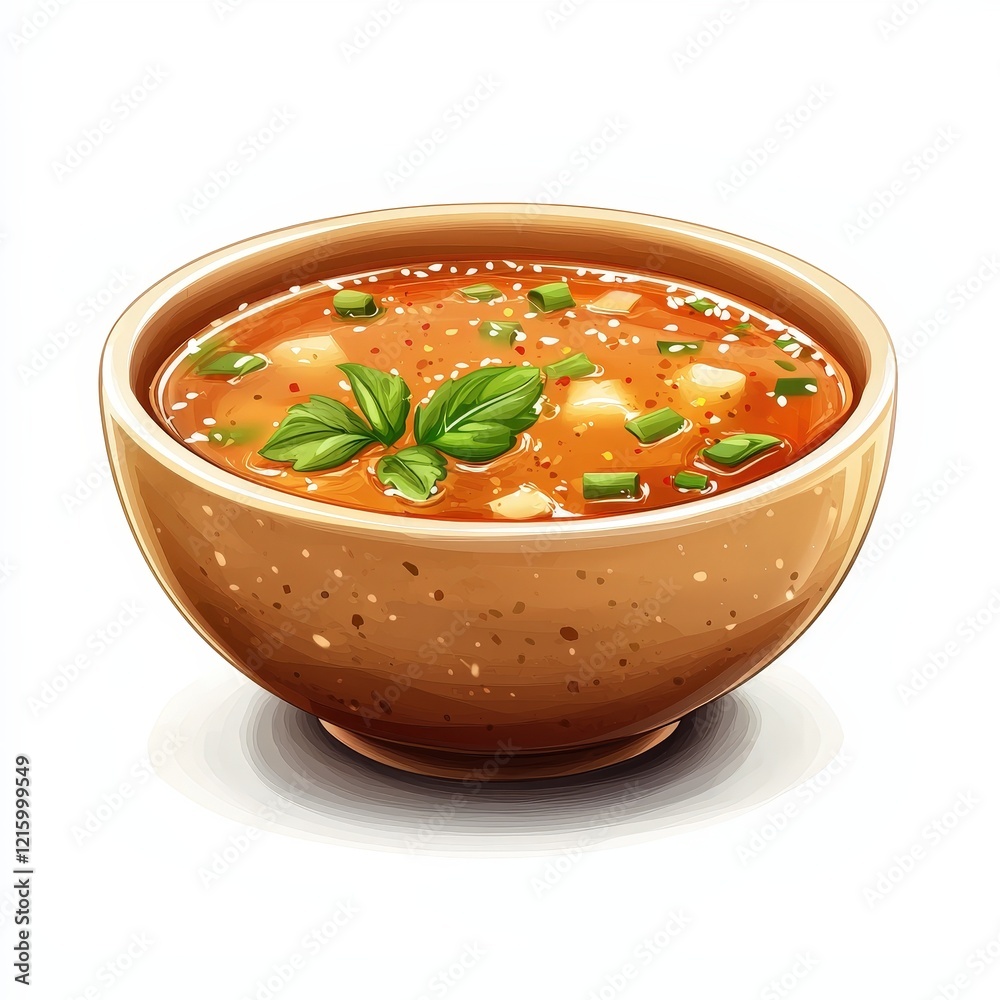 Japanese food miso soup national cuisine dish isolated on white background, colorful cartoon illustration Japanese food miso soup national cuisine dish isolated on white background, colorful cartoon illustration