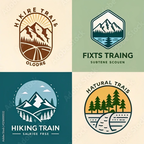 Hiking logo design set