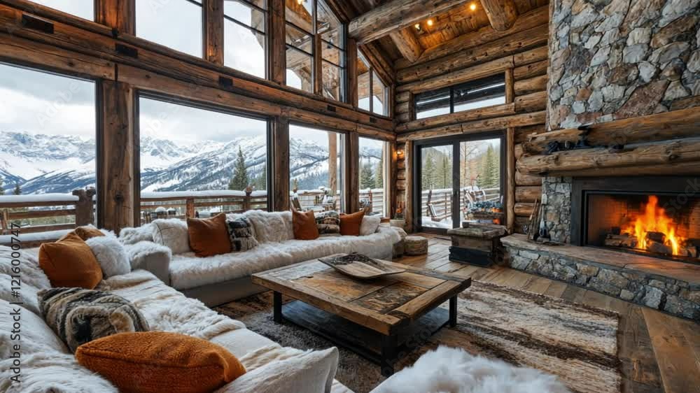 Cozy Mountain Cabin Living Room with Stunning Views