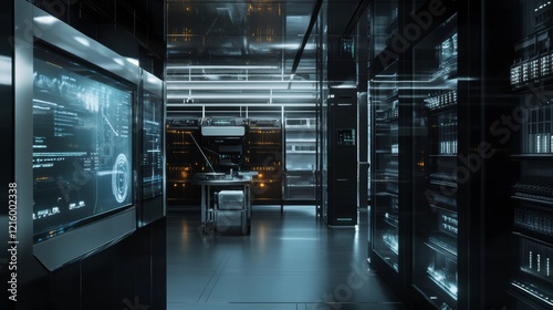 A high-tech poultry farm with automated feeders and climate control systems