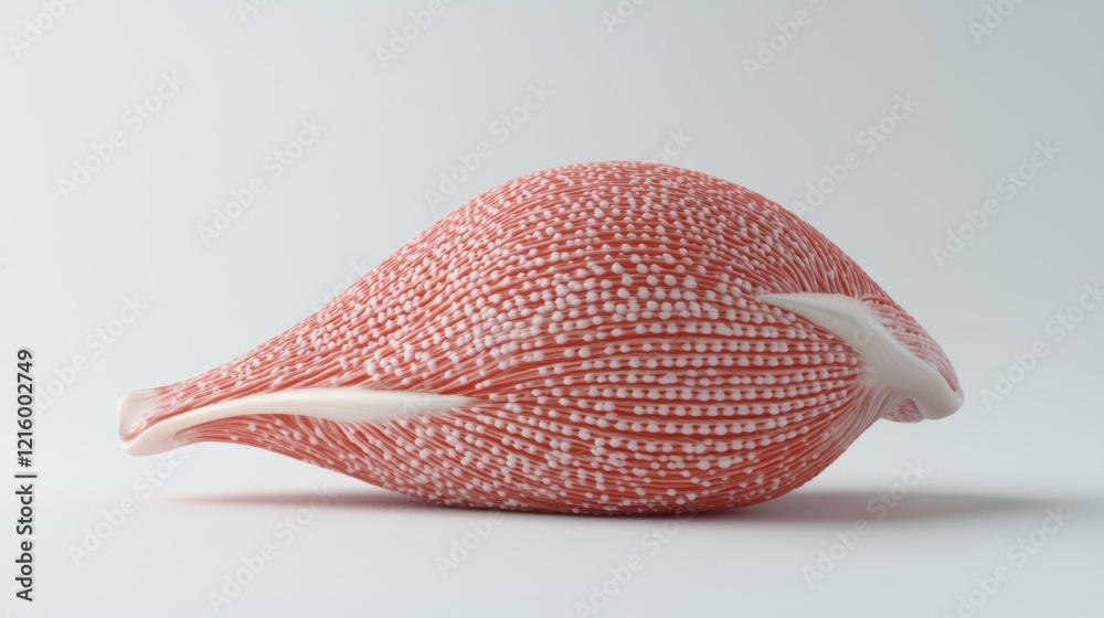 Red seashell, studio shot, white background, textured detail, decor Red seashell, studio shot, white background, textured detail, decor