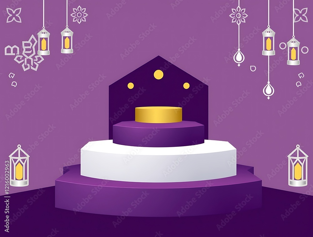 Elegant Purple Ramadan Display Stand with Lanterns Elegant Purple Ramadan Display Stand with Lanterns