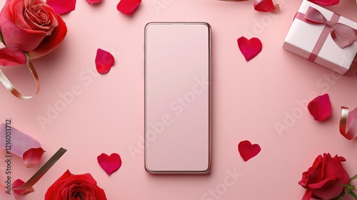 Cute Valentine's Day mobile phone background surrounded by pink hearts petals photo