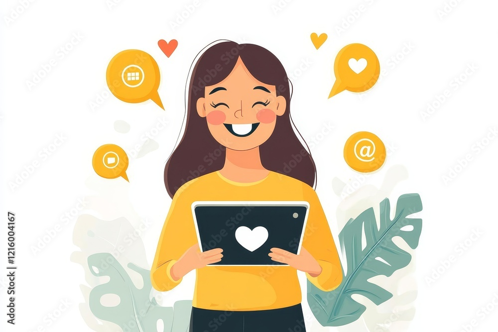 Tablet, search and smile with business woman in office for social media, networking or website. Happy, internet and technology with female employee in digital agency for online, email, Generative AI Tablet, search and smile with business woman in office for social media, networking or website. Happy, internet and technology with female employee in digital agency for online, email, Generative AI