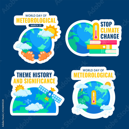 World Meteorological Day Label Template with Flat Cartoon Hand-Drawn Design