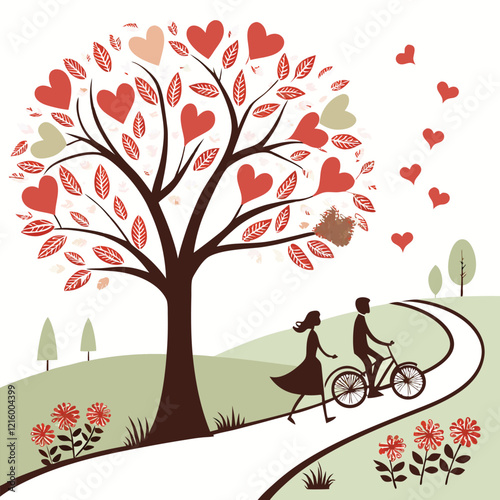 Valentine day girl and boy working