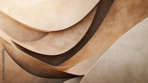an abstract composition of overlapping geometric shapes in varying shades of mocha mousse, with soft gradients and textures resembling polished stone, creating a modern and elegant feel