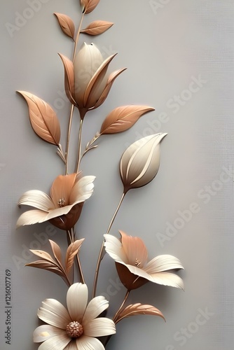seamless 3D metallic flowers on a textured background