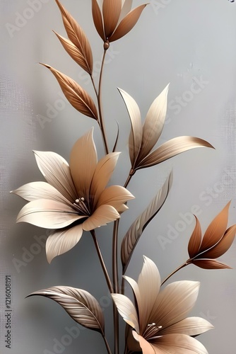 seamless 3D metallic flowers on a textured background