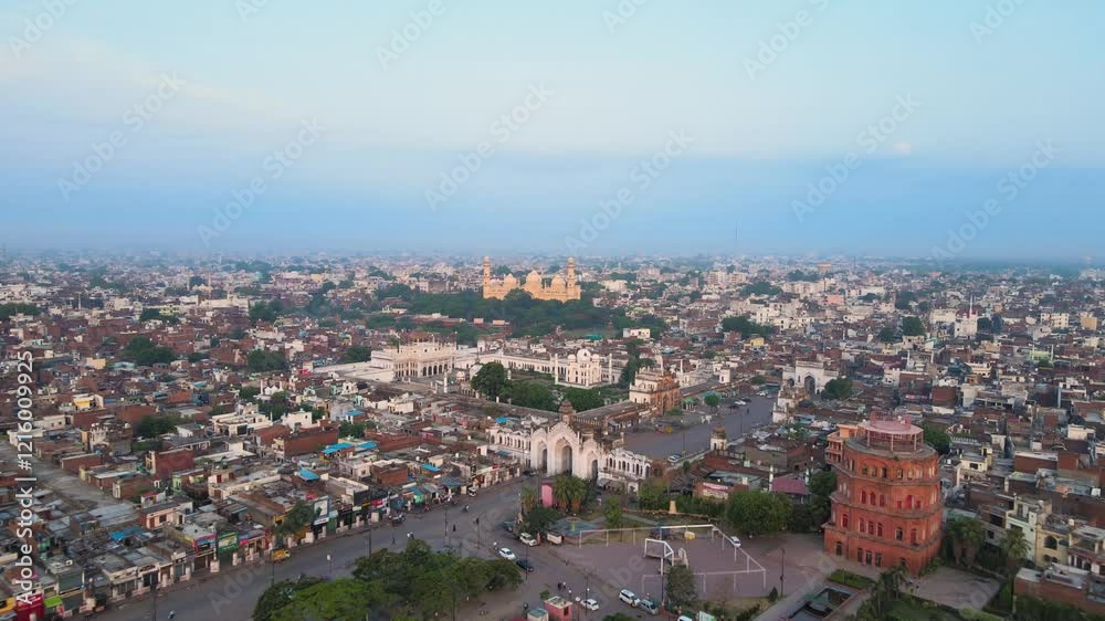 Aerial drone shot of Lucknow city, featuring Jama Masjid and Chota Imambada with a vibrant cityscape. Aerial drone shot of Lucknow city, featuring Jama Masjid and Chota Imambada with a vibrant cityscape.
