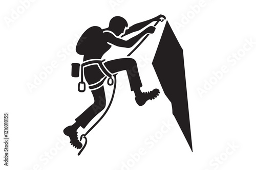 Mountain Climber Silhouette Elegant Black Vector Illustration