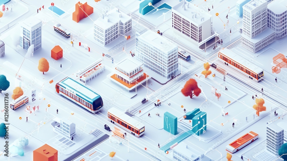 custom made wallpaper toronto digitalIsometric city model with transportation, buildings, and people.