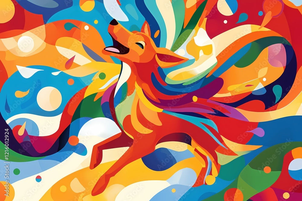Fototapeta premium Colorful abstract dog illustration with vibrant flowing shapes in a dynamic composition