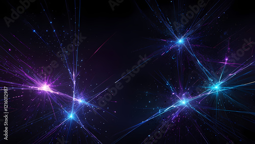 Futuristic Abstract Background with Glowing Light Lines in a Starry Void