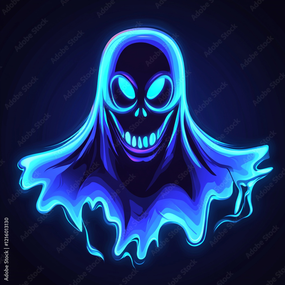 A glowing neon ghost-like figure with a blue and pink aura on a dark background. A glowing neon ghost-like figure with a blue and pink aura on a dark background.