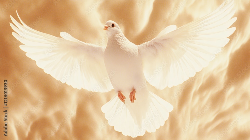 Obraz premium White Dove Soaring in Golden Light Peaceful Flight
