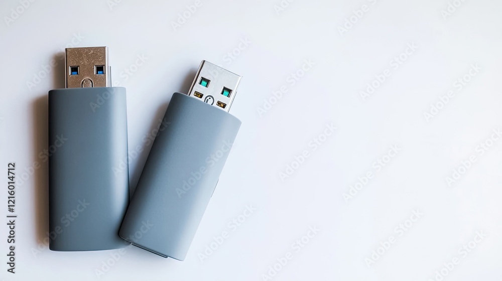 Gray USB Drives on White Background Generative AI Gray USB Drives on White Background Generative AI