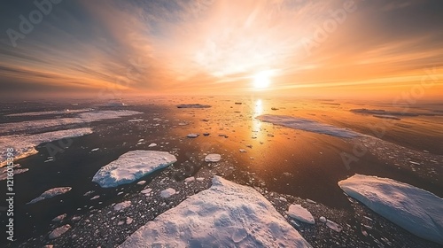 Stunning Arctic Sunset Icebergs and Golden Light at Sea