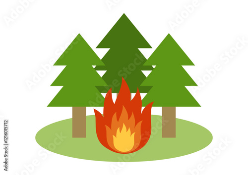 vector illustration of a wildfire burning through a coniferous forest