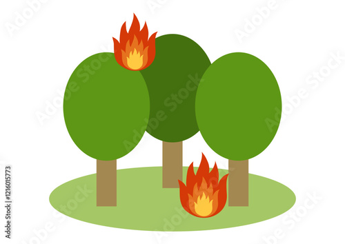 vector illustration of a wildfire burning through a deciduous forest