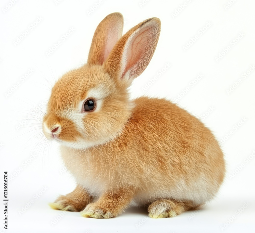 Obraz premium Adorable Ginger Rabbit Portrait on White Background for Easter Card