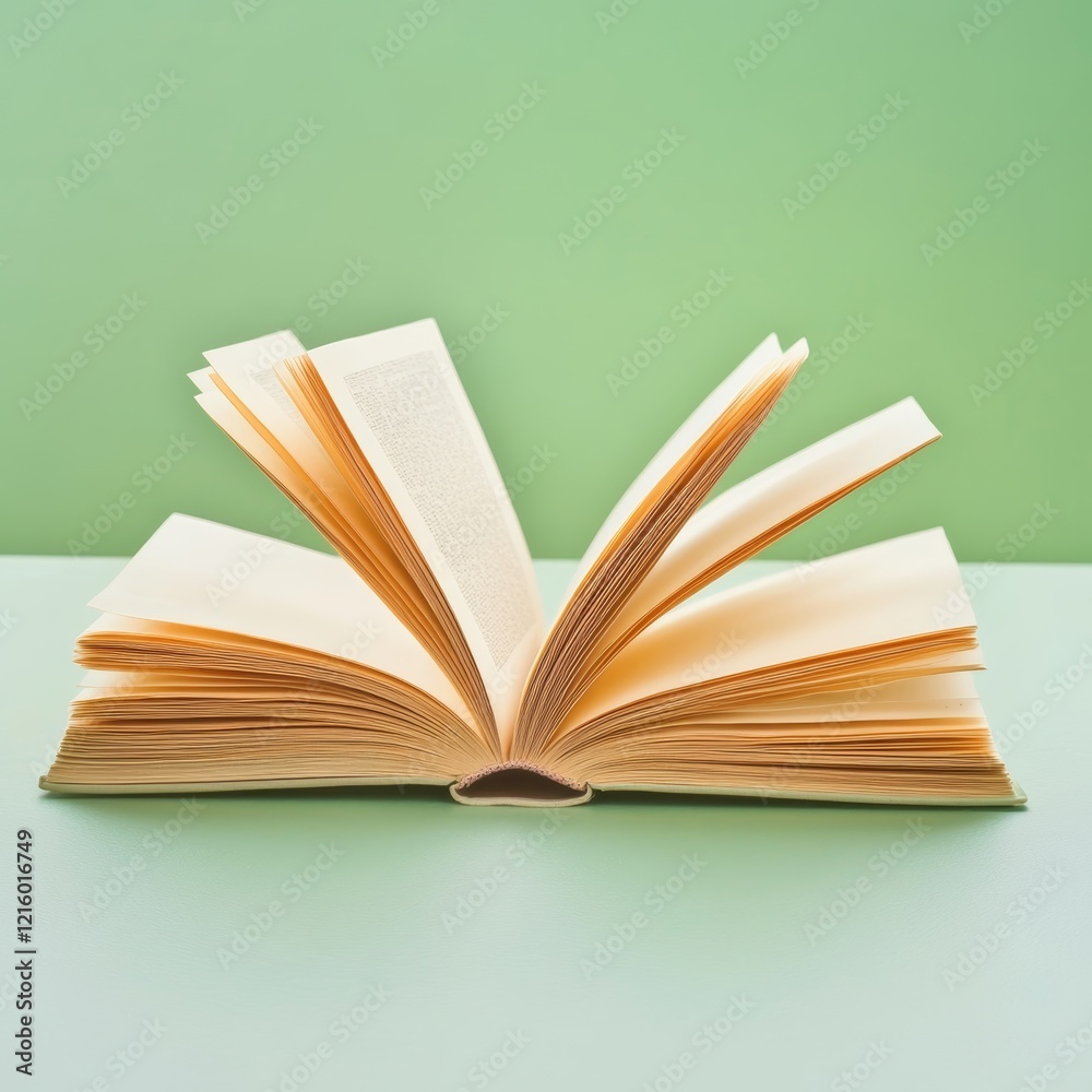 Fototapeta premium Open Book on Green Background.
