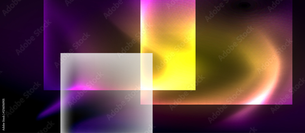 Fototapeta premium Glass squares with neon shiny light abstract background