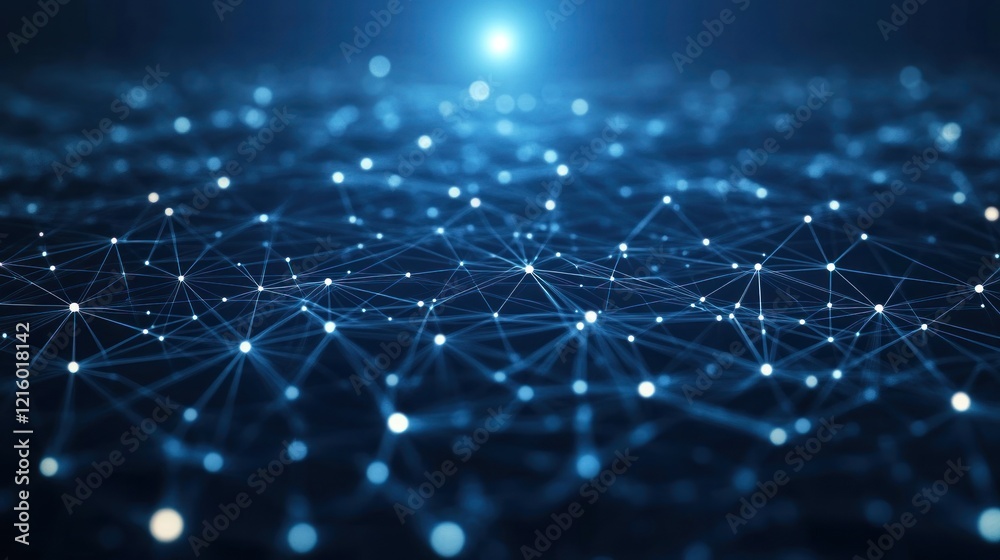 Obraz premium Digital Network Nodes Illuminated Blue Glowing Connections Abstract Background