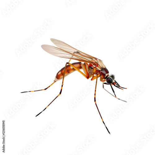 Encephalitis, Yellow Fever, Mayaro, Malaria Disease or Zika Virus Infected Culex Mosquito Parasite Insect Isolated on White Background photo