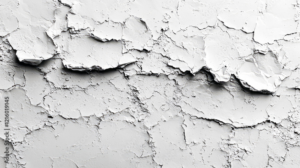 Fototapeta premium Abstract White Cracked Texture: Aged Wall Background. Grunge, Weathered Surface, Vintage Design.