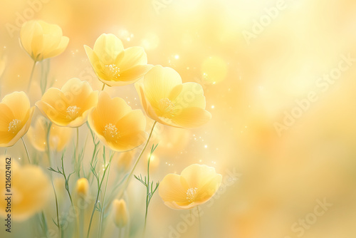 柔らかな陽光に包まれた菜の花が可憐に咲く、癒しと温もりを感じる春の風景