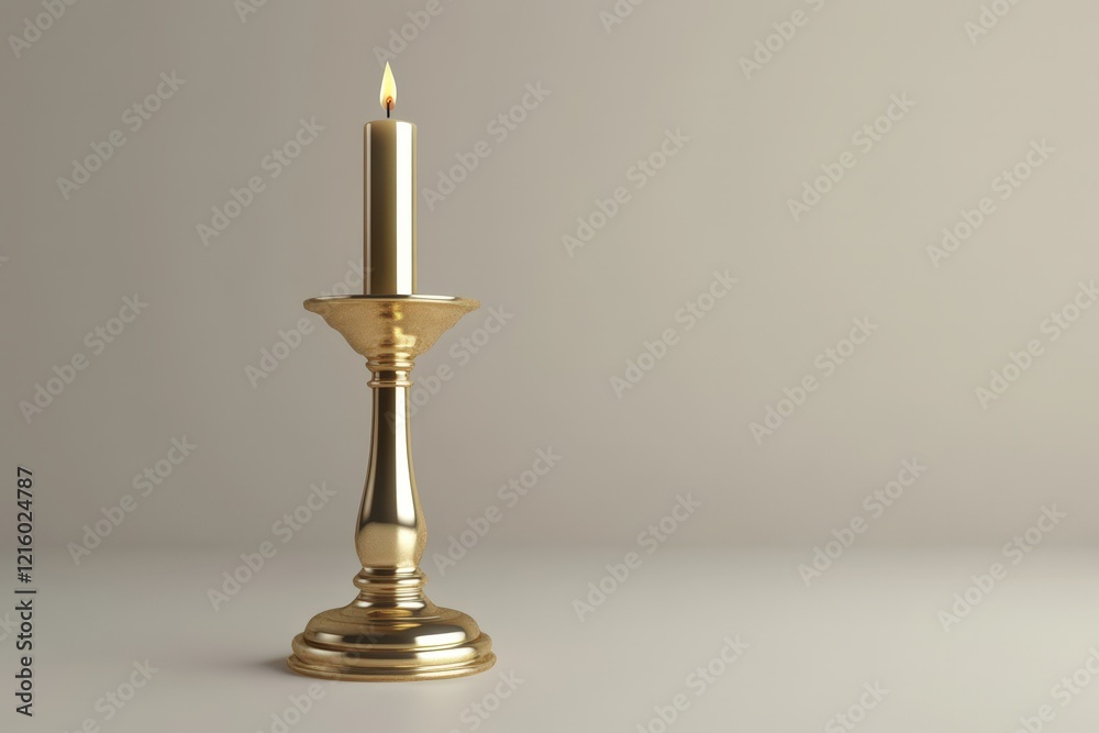 A single lit candle sits in a golden candlestick A single lit candle sits in a golden candlestick