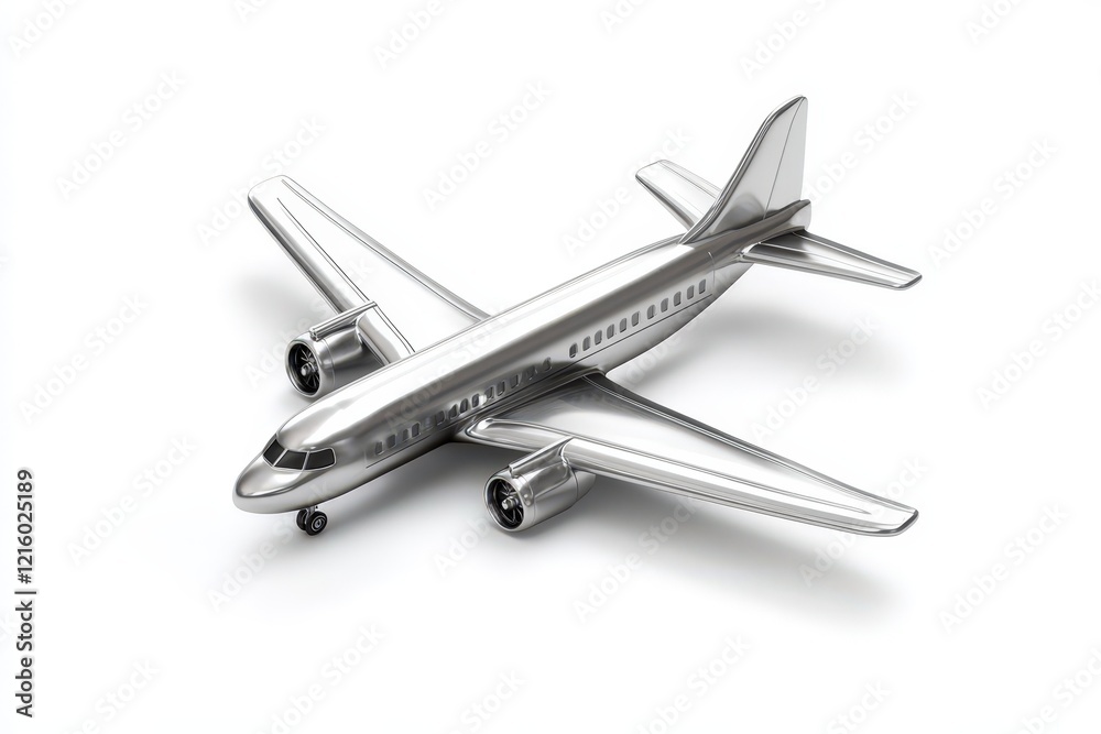 Fototapeta premium Sleek Metallic Airplane Model Isolated on White Background