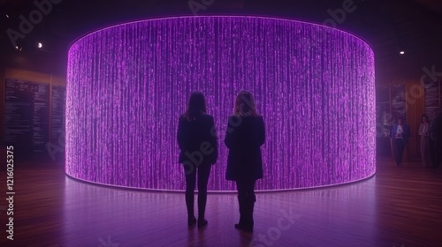 Women Observing Interactive Light Installation Art