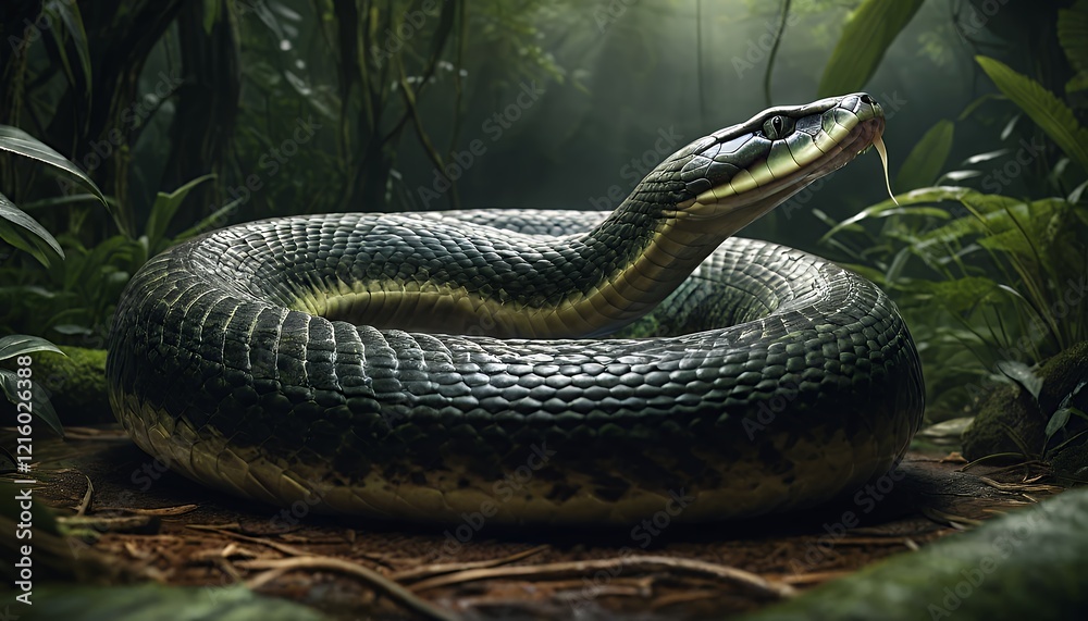 Majestic Serpent in Lush Rainforest Majestic Serpent in Lush Rainforest