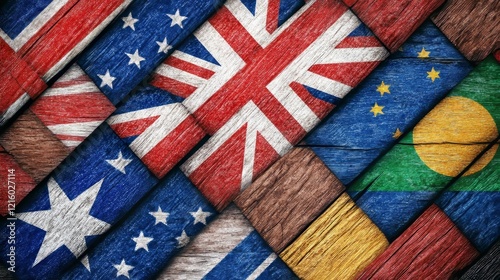 Wooden Flag Mosaic  Commonwealth Nations Displayed