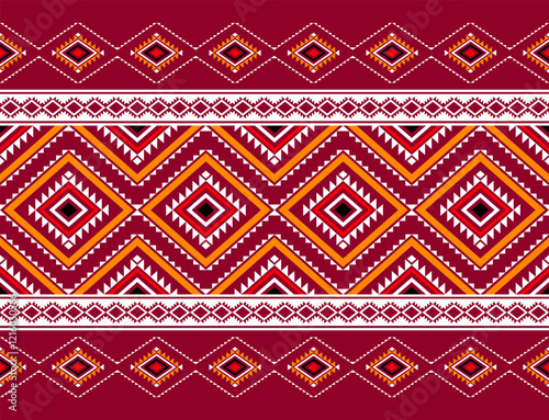 Geometric ethnic oriental seamless pattern traditional Design for background, carpet, wallpaper, clothing, wrapping, Batik, fabric, Vector, illustration, embroidery style, sadu, color.
