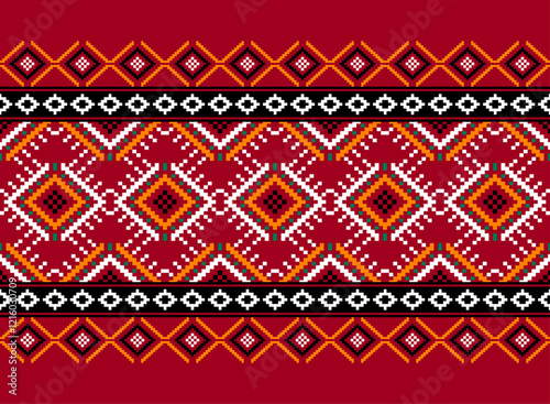 Geometric ethnic oriental seamless pattern traditional Design for background, carpet, wallpaper, clothing, wrapping, Batik, fabric, Vector, illustration, embroidery style, sadu, color.