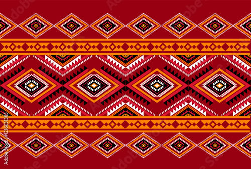 Geometric ethnic oriental seamless pattern traditional Design for background, carpet, wallpaper, clothing, wrapping, Batik, fabric, Vector, illustration, embroidery style, sadu, color.