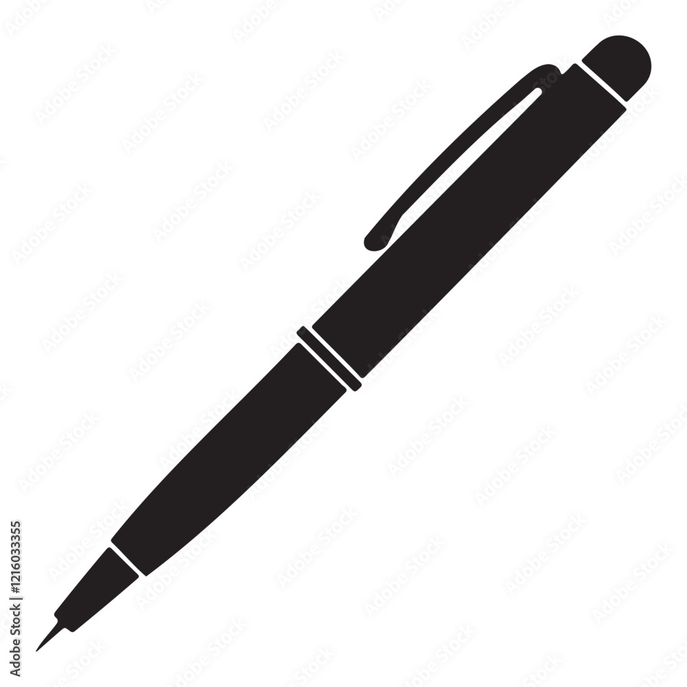 High-Quality Flat Pen Silhouette Black Vector Art on Transparent Background High-Quality Flat Pen Silhouette Black Vector Art on Transparent Background