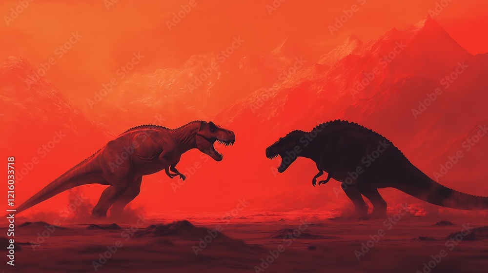 Clash of Titans: Prehistoric Giants in a Fiery Landscape Clash of Titans: Prehistoric Giants in a Fiery Landscape
