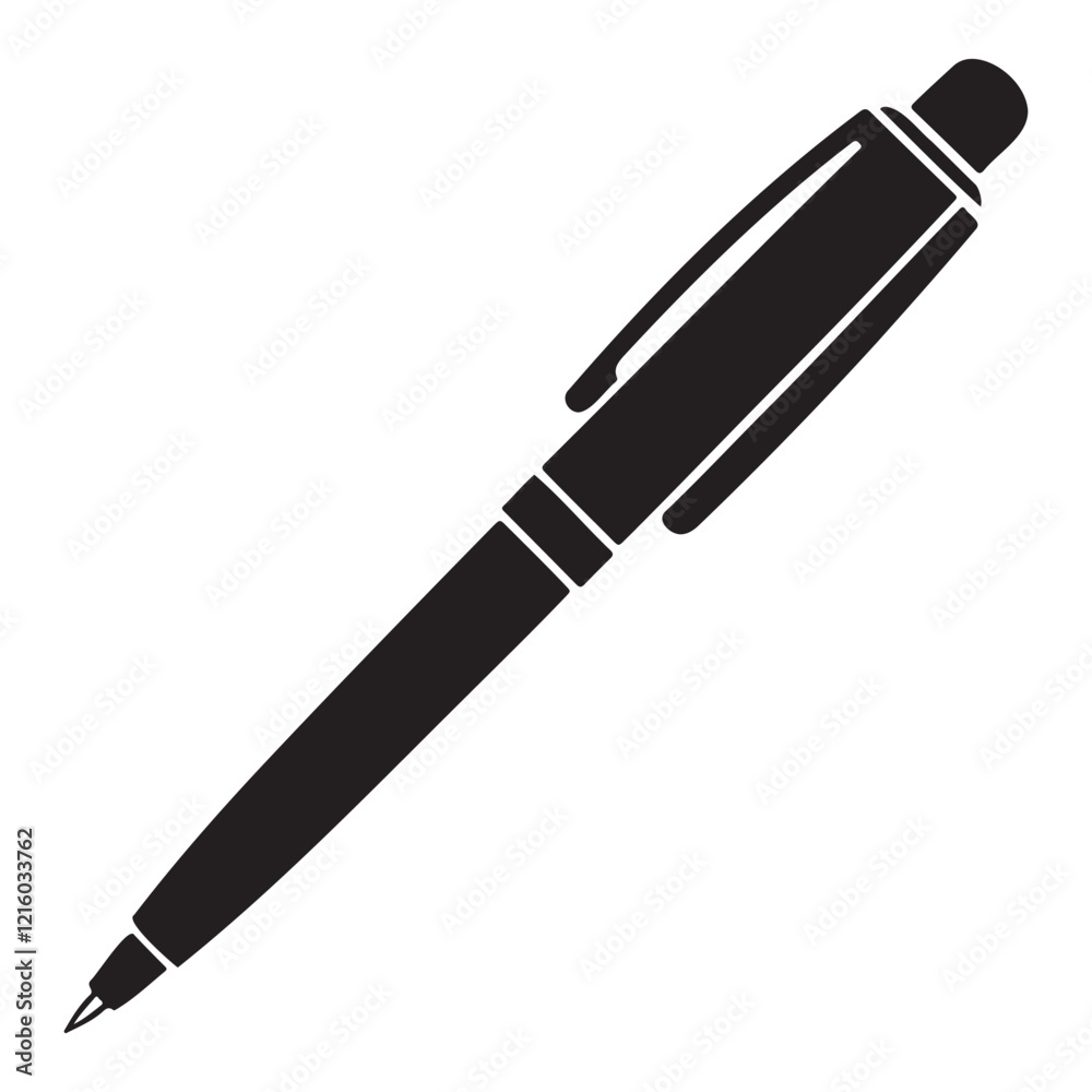 Minimalist Pen Silhouette Flat Black Vector Design on Transparent Background Minimalist Pen Silhouette Flat Black Vector Design on Transparent Background