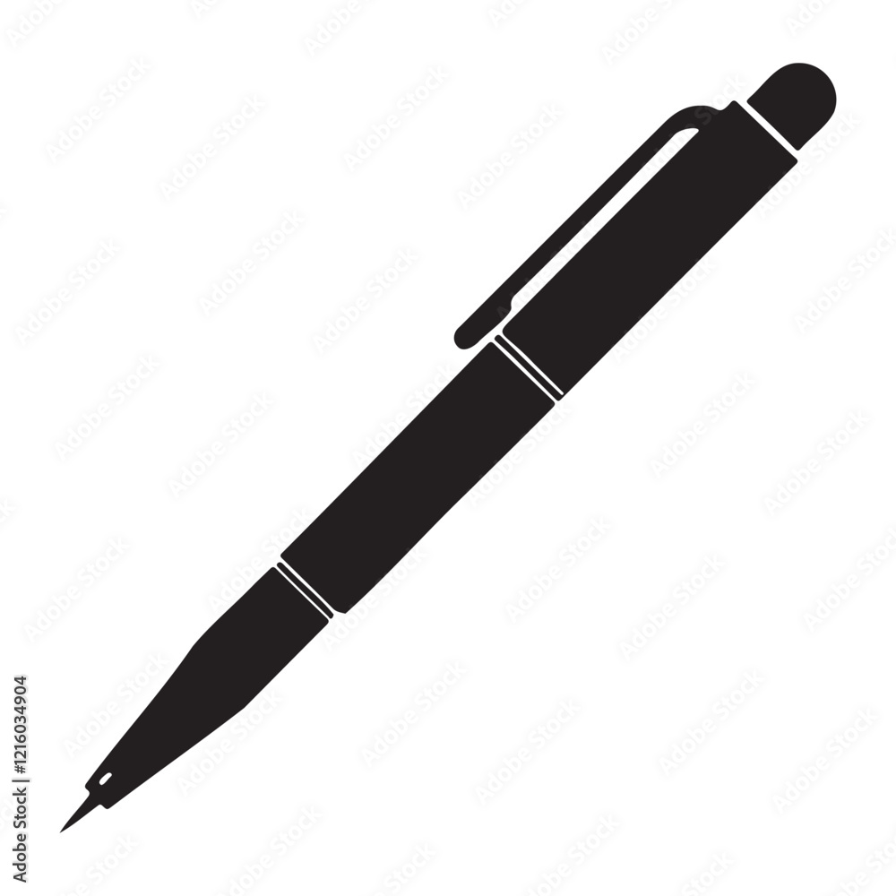 Minimalist Pen Silhouette Flat Black Vector Design on Transparent Background Minimalist Pen Silhouette Flat Black Vector Design on Transparent Background