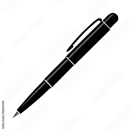 
Flat Vector Black Silhouette of a Pen Isolated on Transparent Background