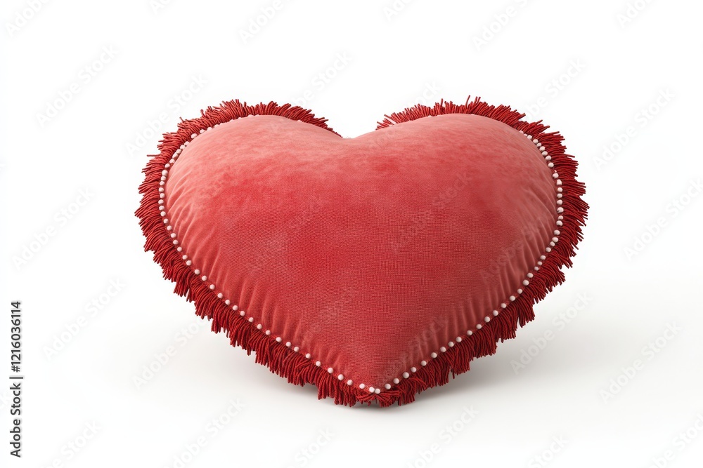 Red velvet heart shaped pillow with fringe and beads Red velvet heart shaped pillow with fringe and beads