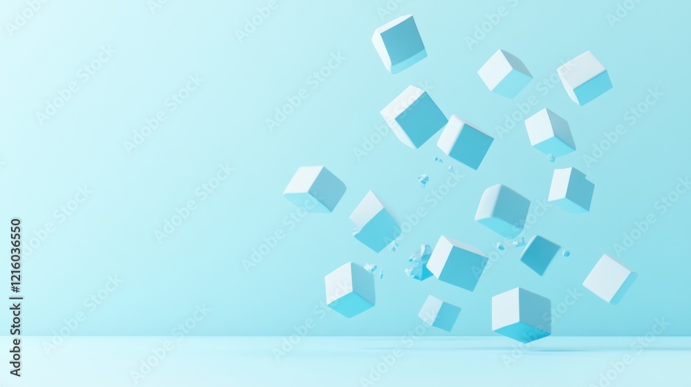 Obraz premium Floating Light Blue Cubes Minimalist 3D Render Abstract Background
