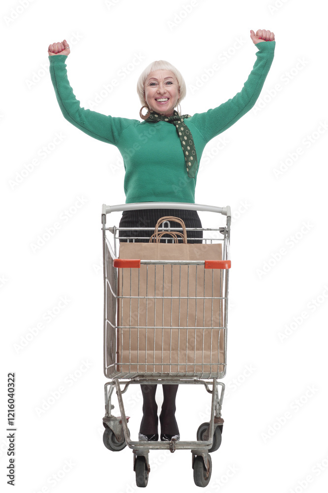© ASDF - in full growth. smiling woman with a shopping cart © ASDF - in full growth. smiling woman with a shopping cart
