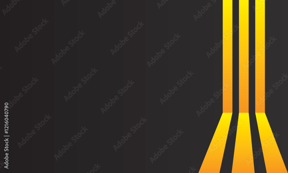 Abstract background dark black color with three yellow lines Abstract background dark black color with three yellow lines