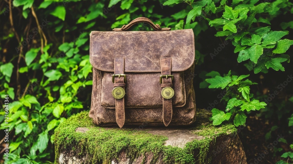 Rustic Leather Satchel in Lush Green Foliage Rustic Leather Satchel in Lush Green Foliage